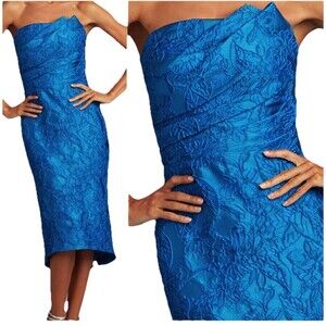 Tadashi Shoji Blue Nauman Strapless Jacquard Dress Sz 8 Formal Cocktail Evening